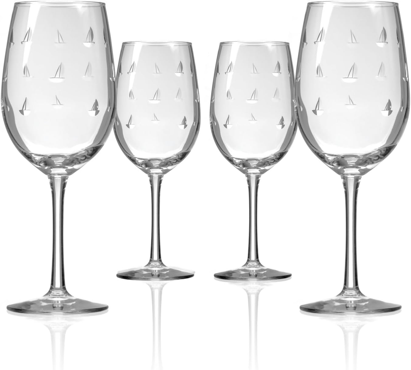Rolf Glass Sailing White Wine Glass | 12 ounce Stemmed Wine Glasses | Set of 4 | Lead-Free and Diamond-Wheel-Engraved Glass | Made in the USA