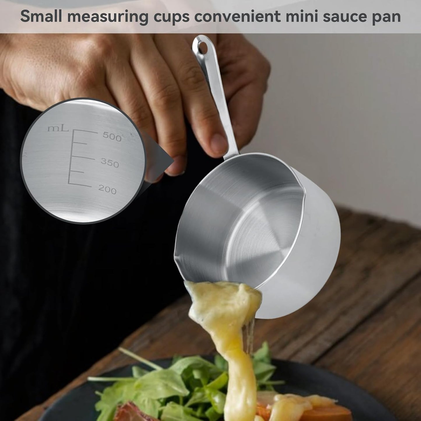 Small Sauce Pan, Stainless Steel Saucepan Multipurpose Sauce Pan, 350ml Stainless Steel Saucepan with Two Side Spouts and Long Handle Small Sauce Pot Mini Saucepans