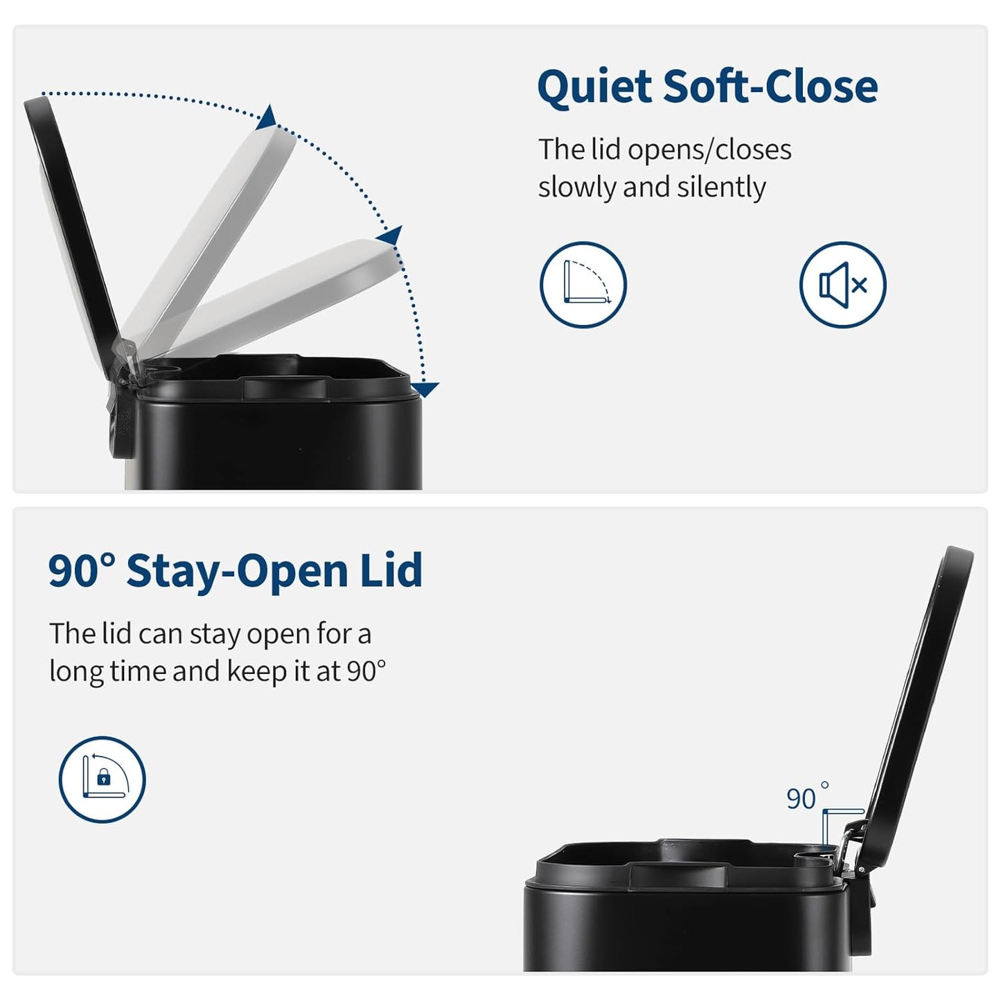 Garvee 13.2 Gallon Trash Can for Kitchen, Stainless Steel Step Trash Can with Soft-Close Lid & Removable Inner Bucket, Rectangular Garbage Can for Office Bathroom Living Room, Black