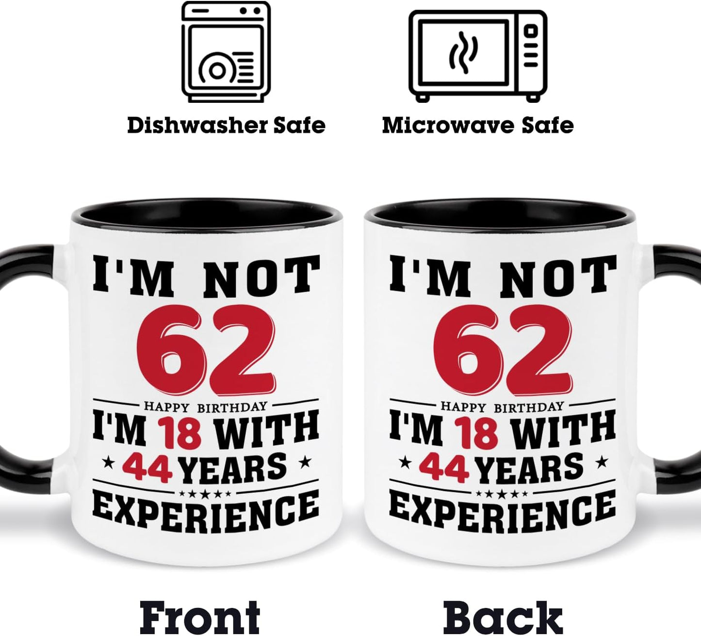 62nd Birthday Coffee Mug, 62 year old Birthday Gift Ideas for Men Women Her Him, Red Black 11oz