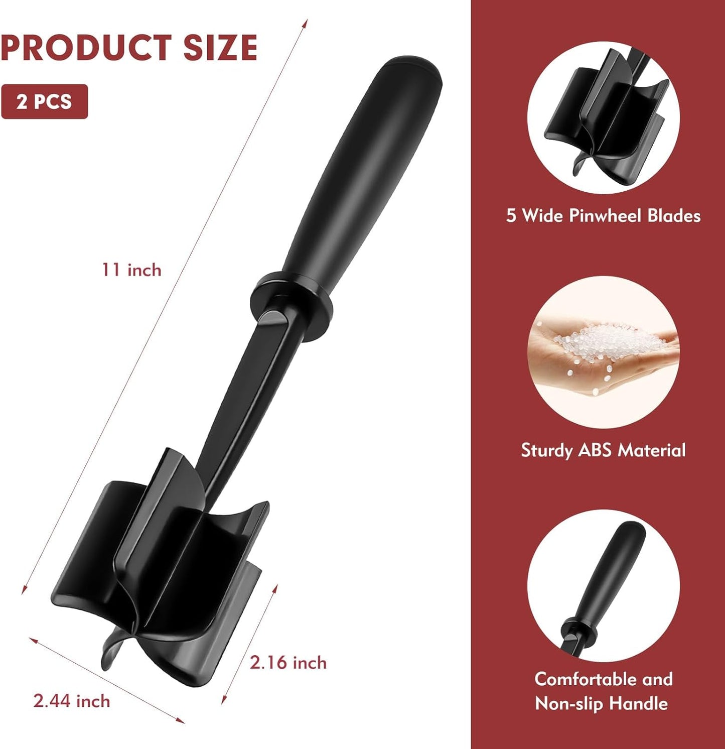 2Pcs Ground Beef Chopper Tool, Meat Masher Ground Beef Heat Resistant Meat Spatula Chopper Hamburger Meat Chopper, Black+Red