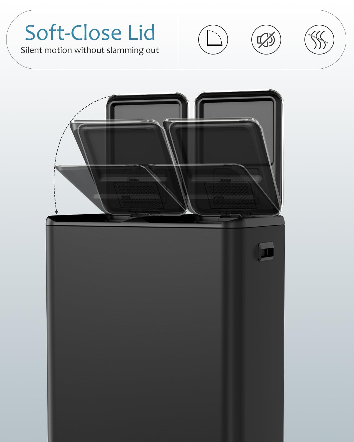 16 Gal (2 x 30 L) Dual Trash Can, Stainless Steel Kitchen Garbage Bin, Recycle Dustbin with Odor Control Box, Soft-Close Lid, Inner Buckets, Side Handle, Step Pedal, for Home Office