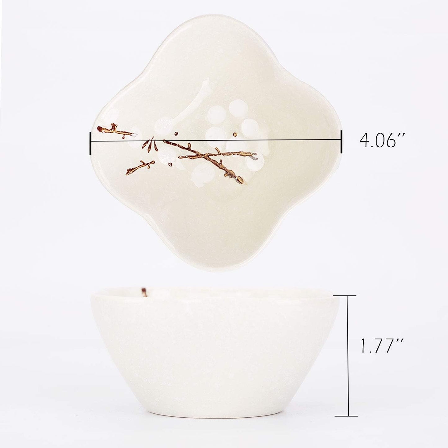 VanEnjoy Ceramic Japanese Dipping Bowl Soy Sauce Seasoning Dishes Soy Dipping Sauce Dishes set of 4, Floral pattern with Flower shape (leaves) (flower)