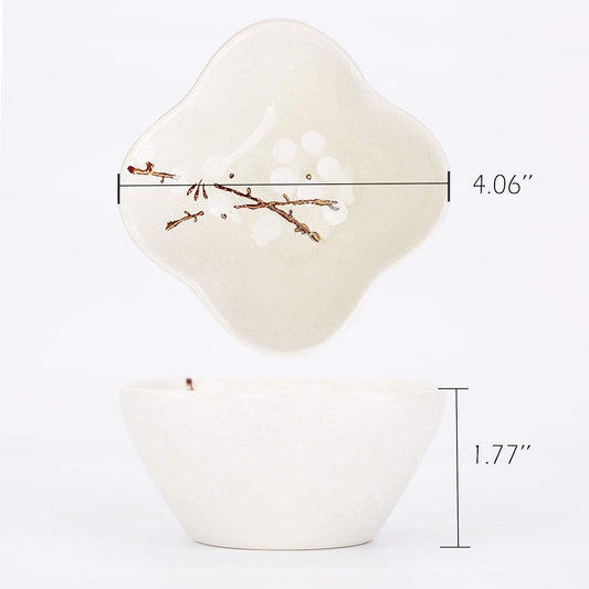 VanEnjoy Ceramic Japanese Dipping Bowl Soy Sauce Seasoning Dishes Soy Dipping Sauce Dishes set of 4, Floral pattern with Flower shape (leaves) (flower)