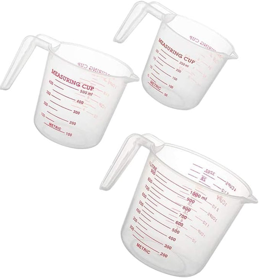 Plastic Measuring Cup Set,3Pcs BPA Free Plastic Clear Heat-resistant with Angled Grip and Spout Stackable Liquid Measuring Cup for Kitchen Use