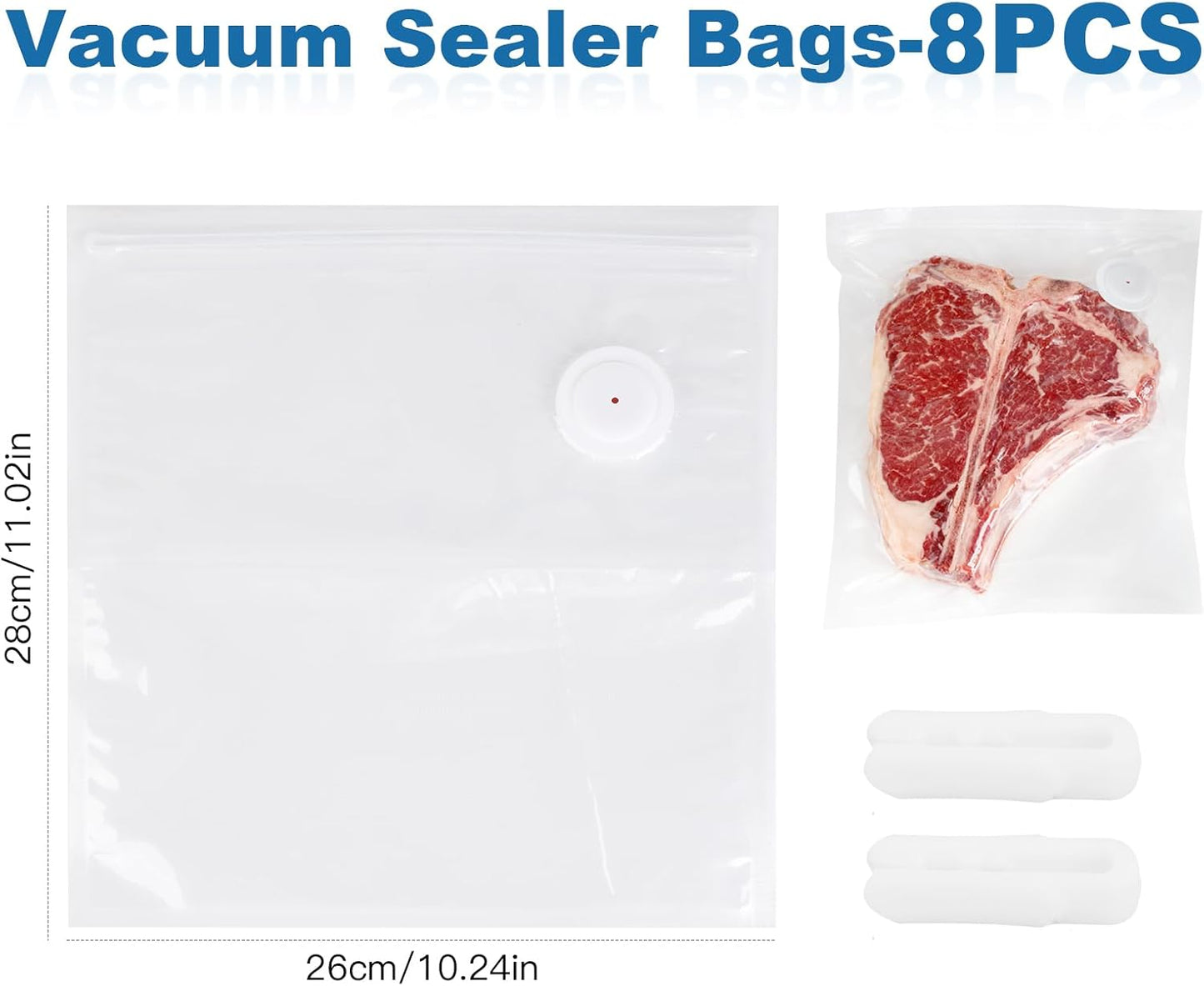 Vacuum Sealer Bags with Air Valve,8 PCS 10"×11" Reusable Vacuum Seal Bags，BPA-Free Heavy Duty Food Storage Bags for Food Storage, Cooking.