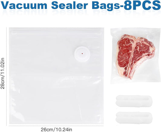 Vacuum Sealer Bags with Air Valve,8 PCS 10"×11" Reusable Vacuum Seal Bags，BPA-Free Heavy Duty Food Storage Bags for Food Storage, Cooking.