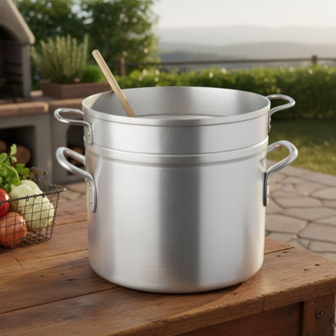 Soro Essentials- 20 Qt. Aluminum Double Boiler Pot with Lid- Steam Melting Stock Pot for Butter Chocolate Cheese Caramel Fondue Candy Dessert and Sauces