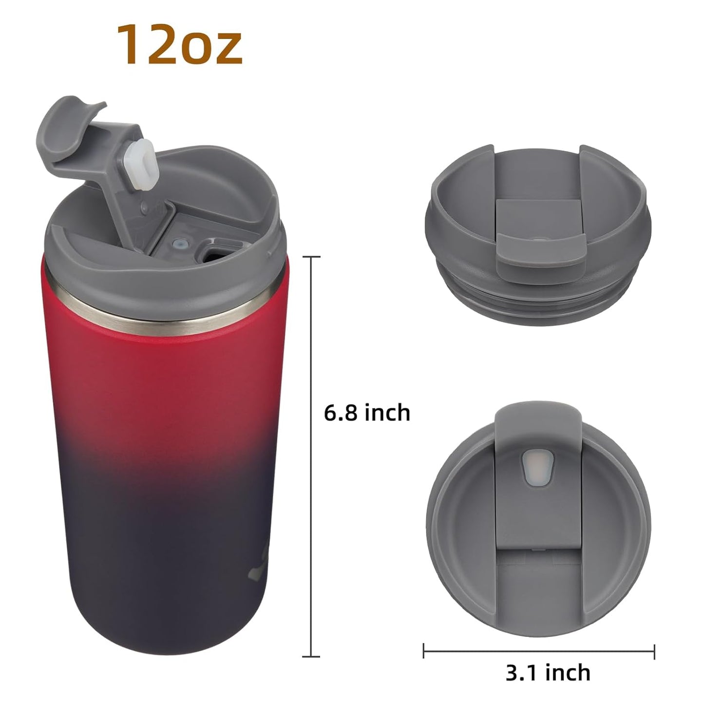 Tumbler with Lid, 12 oz Travel Coffee Mug Double Wall Vacuum Stainless Steel Thermal Metal Cup Insulated Water Bottle,Rosy Red