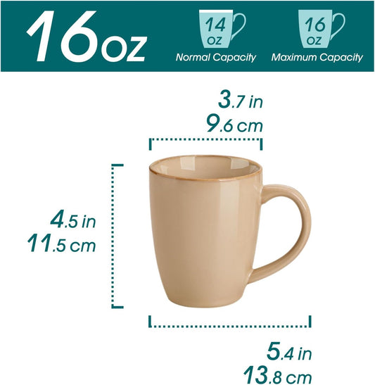 vancasso PLAYA Ceramic Coffee Mug Set of 6, 16 Oz Tea Cups with Handle for Latte, Tea, Cappuccino, Milk, Cocoa, Microwave&Dishwasher Safe, Brown