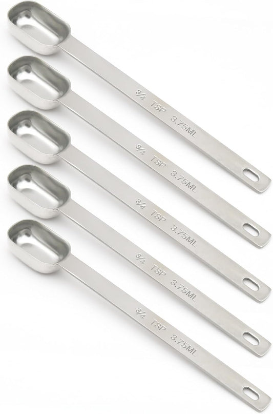 5PCS 3/4tsp (1/4tbsp, 3.75ml) Single Measuring Spoon, Stainless Steel Long Handle Individual Teaspoons Only