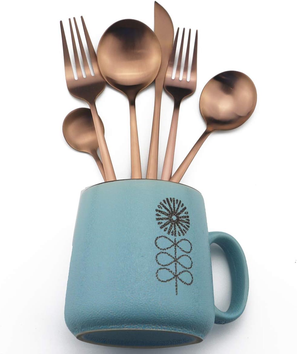 60-Piece Modern Matte Silverware Set, Uniturcky 304 Stainless Steel Flatware Cutlery Set, Elegant Kitchen Utensils Service For 12, Includes Dinner Knives/Spoons/Forks, Copper Satin Finish