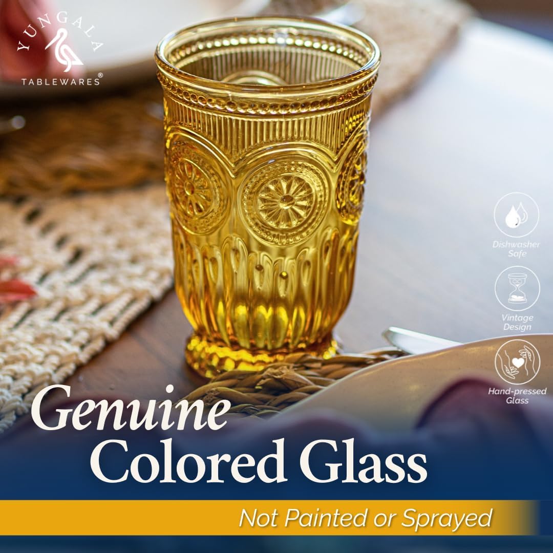 Yungala Amber glassware set of 6 highball amber drinking glasses dishwasher safe colorful vintage glassware for water or cocktails in colorful drinkware perfect for a fall table setting