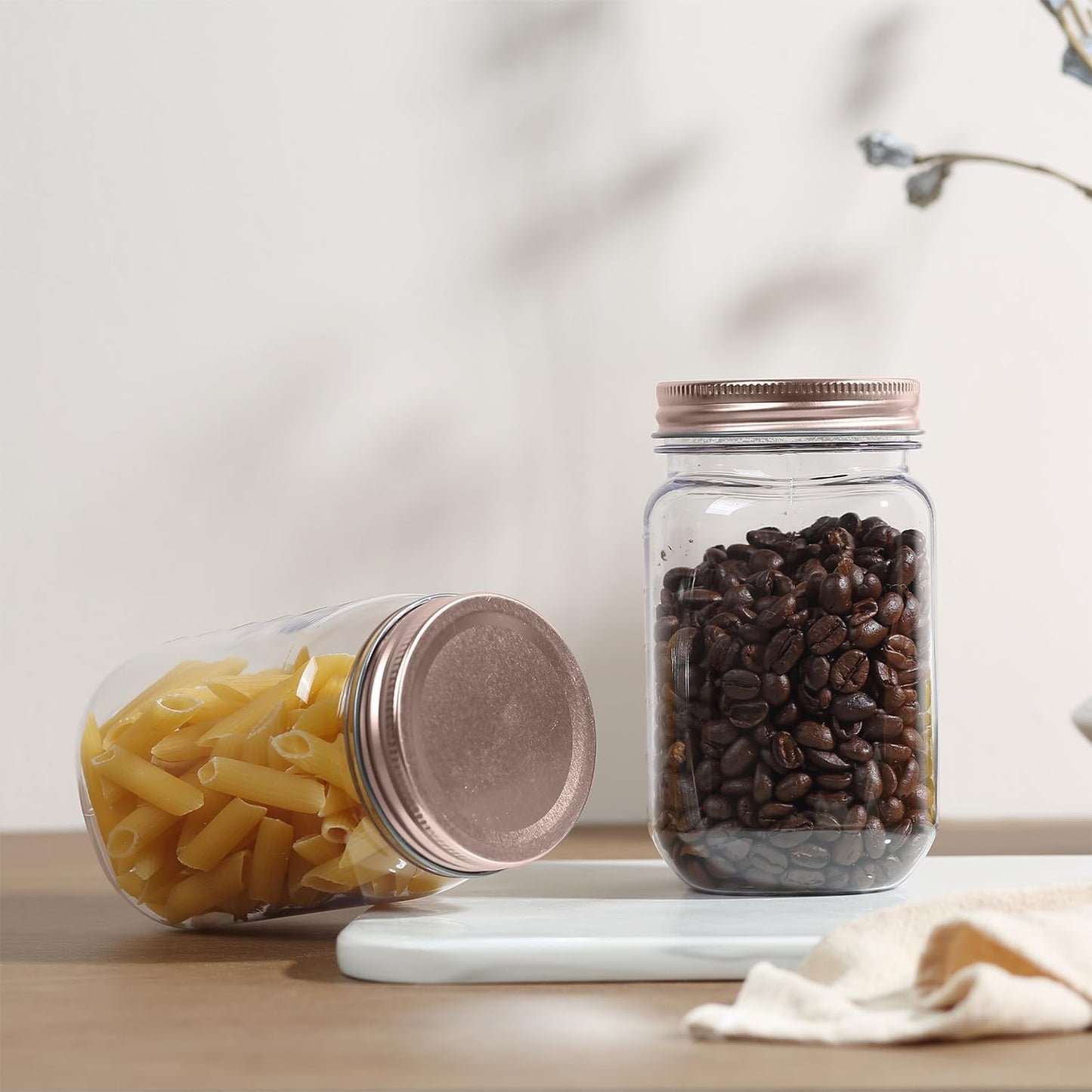 novelinks 16 oz Clear Plastic Jars with Screw-On Lids - BPA-Free Refillable Storage Containers for Slime, Food, Crafts, Kitchen & Household Use (24 Pack,Rose Gold)