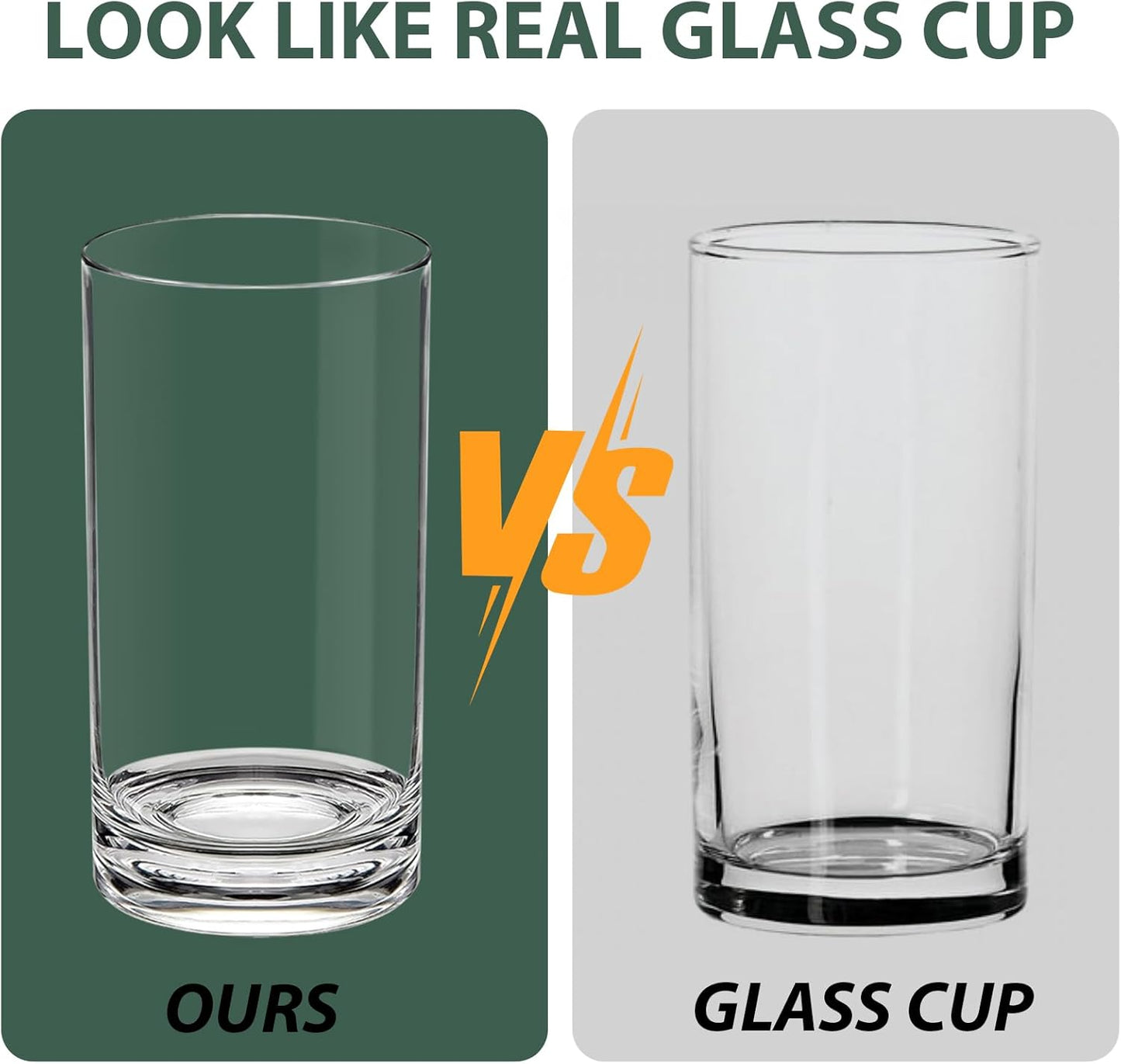 17 Oz Plastic Tumblers Set of 12, Clear Plastic Drinking Glasses, Plastic Cups Reusable, Highball Glasses Drinking Set for Kitchen Poolside Patio,Dishwasher-Safe, Shatterproof, BPA-Free