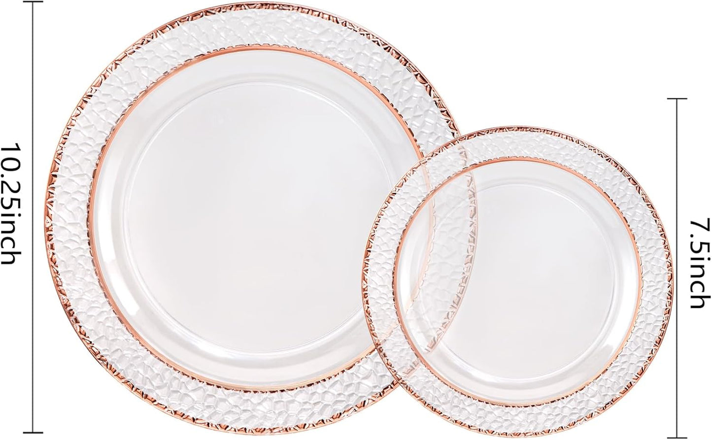 102PCS Rose Gold Plastic Plates - Clear Rose Gold Disposable Plates Include 51PCS 7.5inch Dessert Plate 51PCS 10.25inch Dinner Plate Perfect for Weddings Parties