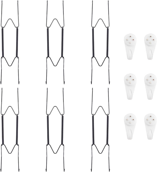 Bilillo 6 Pack Plate Hangers for The Wall, Suitable for 9''-11'' Decorative Plate,Invisible Heavy Duty Wire Plate Holder with Wall Hooks, Plate Hangers for Displaying Plates, Platter, Dish (Black)