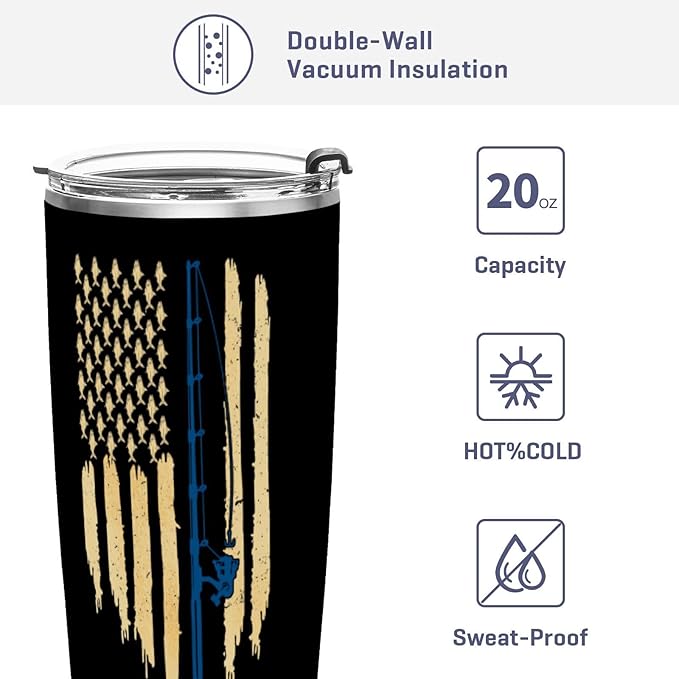 JUDIAN 20oz Fisherman Tumblers - Coffee Travel Mug Gifts for Husband, Dad, Grandpa, Boyfriend - Fishing Accessory