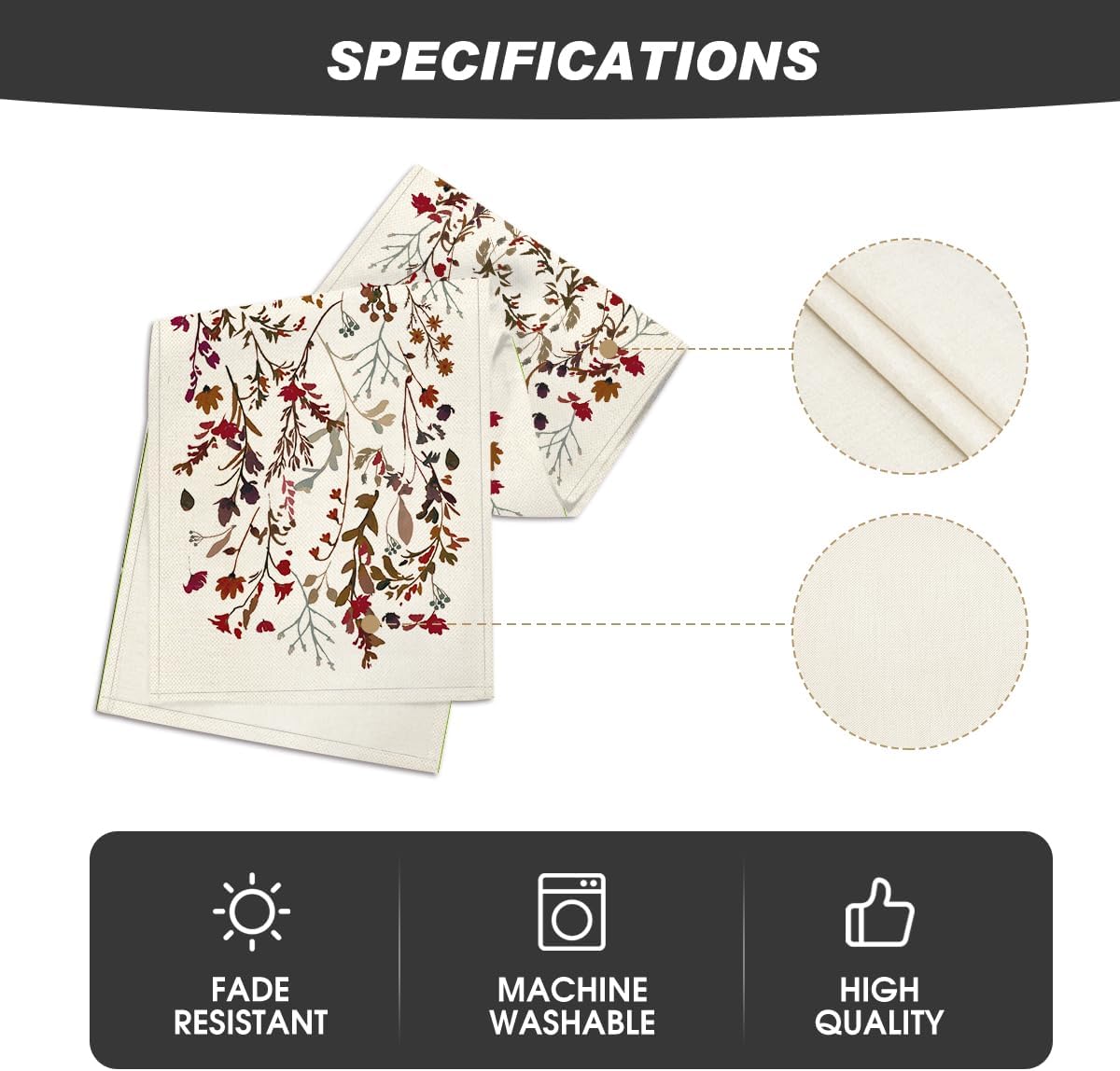 Artoid Mode Weeds Flowers Leaves 210 GSM Halloween Table Runner,Seasonal Fall Kitchen Dining Table Decoration for Home Party Decor 13x48 Inch