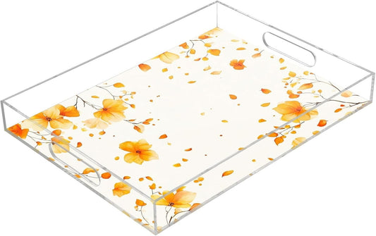 Acrylic Serving Tray with Handles Spill Proof Kitchen Storage Tray Clear Decorative Tray Makeup Drawer Organizer Storage Tray for Bathroom Living Room Ottoman 15.7x11.8Inches