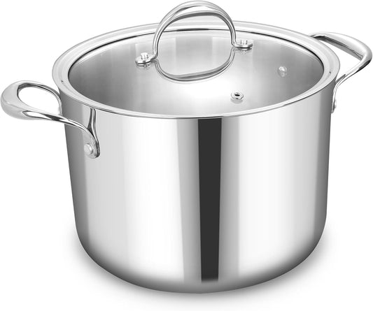 KEAWELL K3 Premium 8-Quart Tri-Ply Stainless Steel Stockpot with Lid, Induction & Oven Safe up to 600°F, Even Heating, Professional Cookware for All Stovetops (8-Qt)