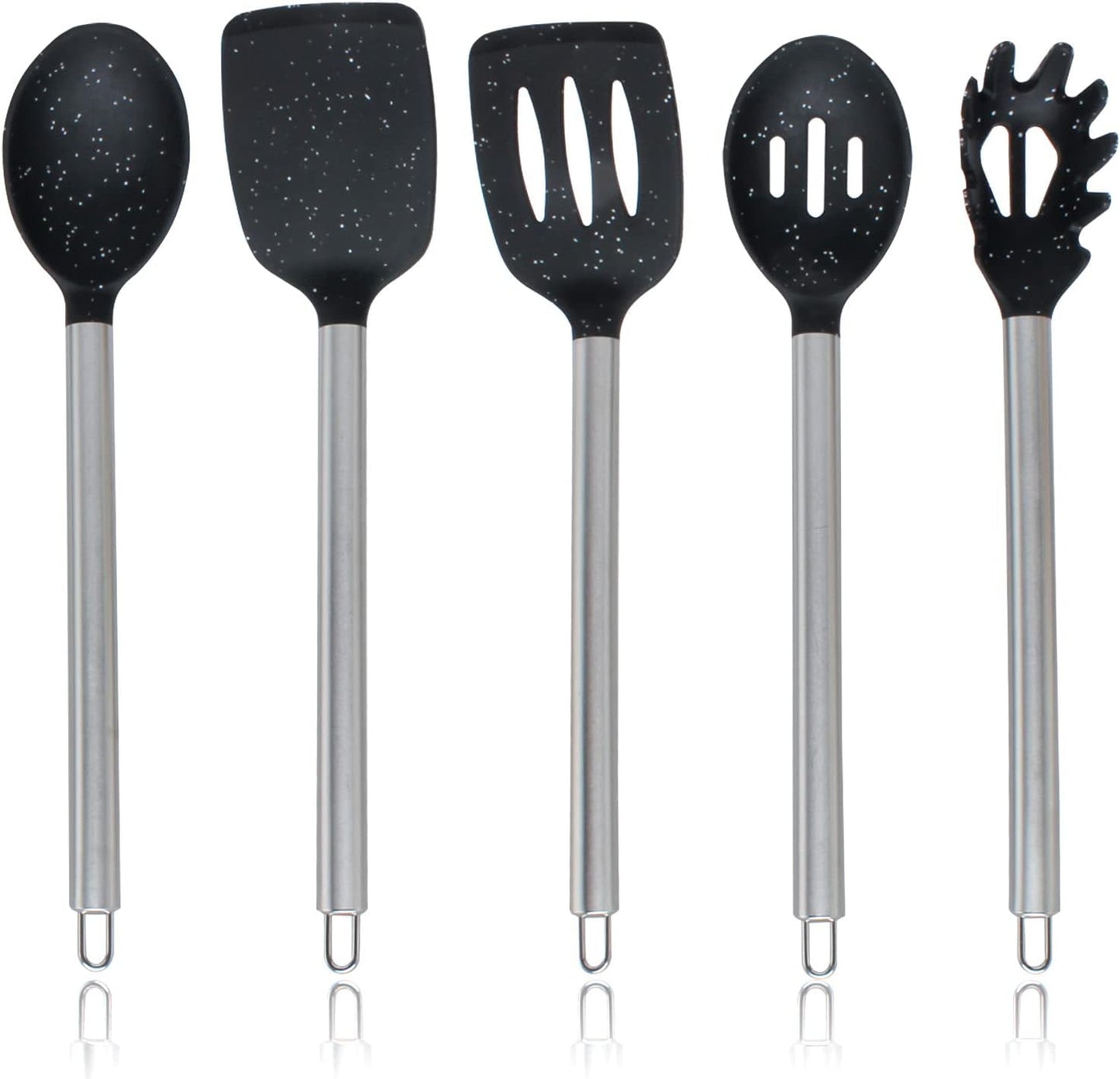 COOK WITH COLOR Silicone Cooking Utensils, Kitchen Utensil Set, Easy to Clean Silicone Kitchen Utensils, Cooking Utensils for Nonstick Cookware, Kitchen Gadgets Set, 5 Pieces, Speckled Black