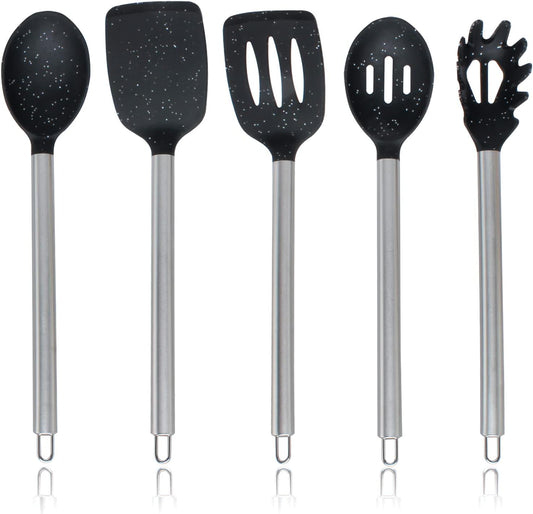 COOK WITH COLOR Silicone Cooking Utensils, Kitchen Utensil Set, Easy to Clean Silicone Kitchen Utensils, Cooking Utensils for Nonstick Cookware, Kitchen Gadgets Set, 5 Pieces, Speckled Black