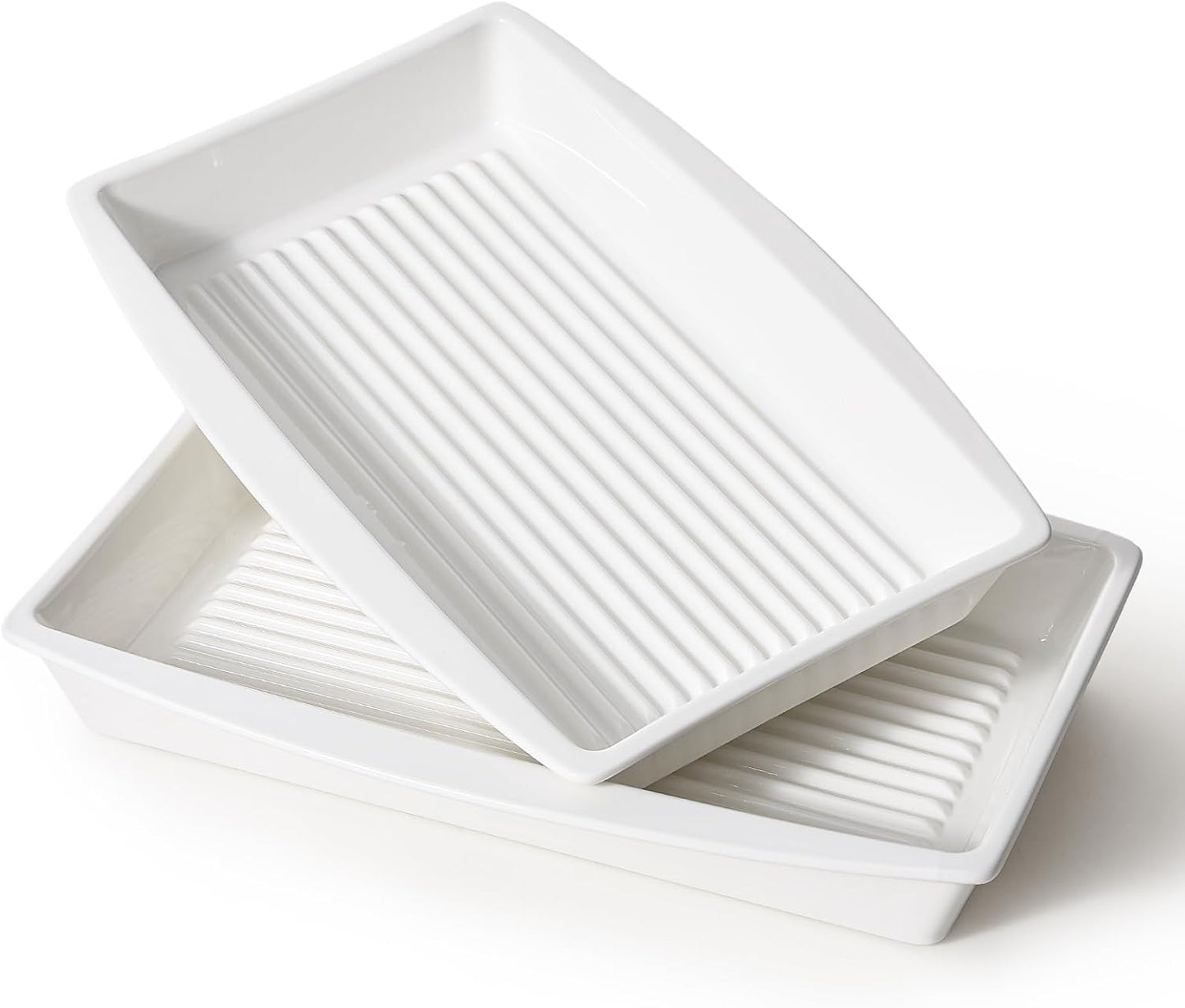 DELLING Baking Dish for Oven, 9.3'' x14'' Ceramic Casserole Dish, Lasagna Pan, Oven Safe Bakeware Sets with Handles for Baking, Roasting, White, Microwave, Dishwasher Safe, Set of 2