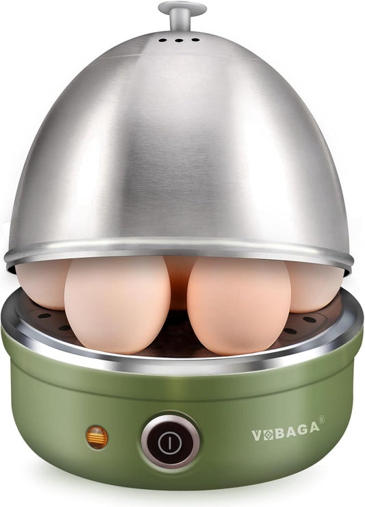 VOBAGA Electric Egg Cooker, Rapid Egg Boiler with Auto Shut Off for Soft, Medium, Hard Boiled, Poached, Steamed Eggs, Vegetables and Dumplings, Stainless Steel Tray with 7-Egg Capacity (Green)