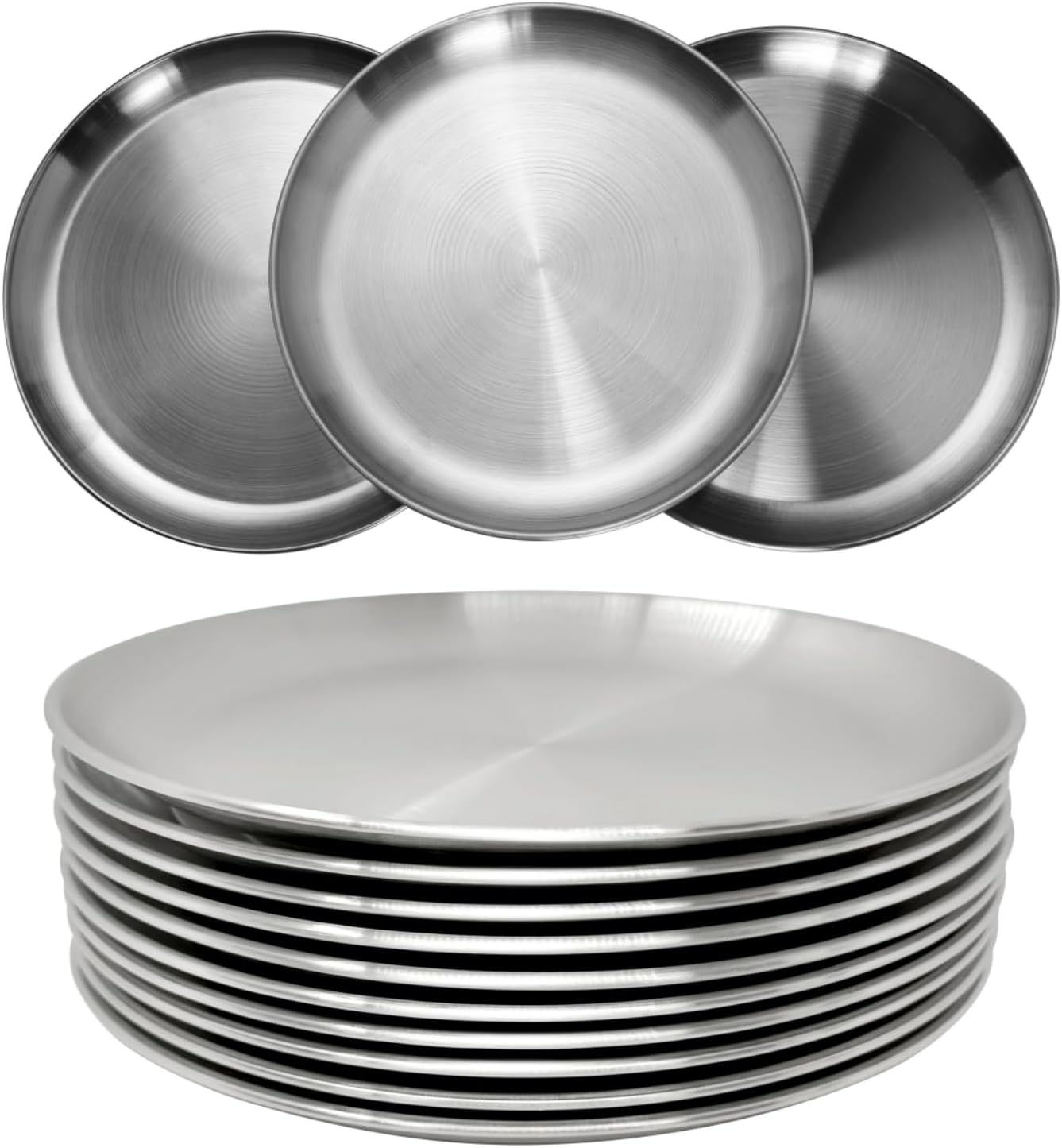 Stainless Steel Plates 9 inch 304 Metal Lightweight Unbreakable Dinner Dishes Plates Set Non-Toxin Dishwasher Safe BPA Free and Healthy (10 Pcs)