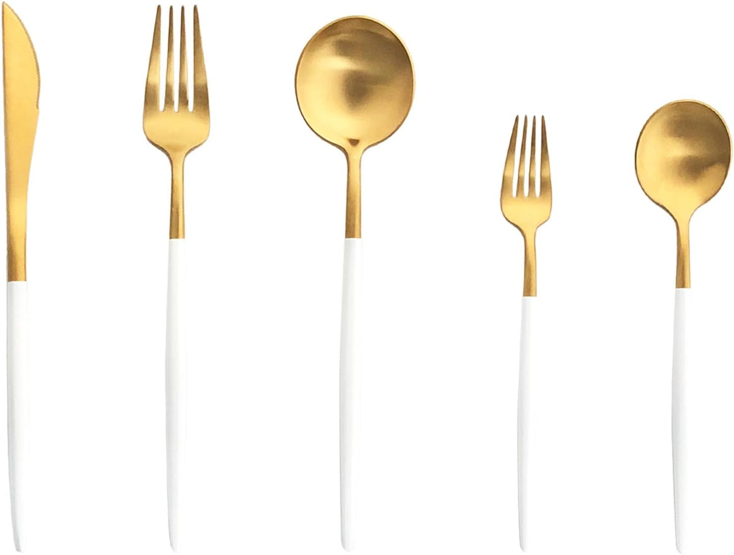 Silverware Set, Hand polished Matte Gold White Flatware Cutlery Set Service for 2, Satin Finish 10 Pieces 18/10 Stainless Steel Utensils Set for Home and Restaurant, Dishwasher Safe