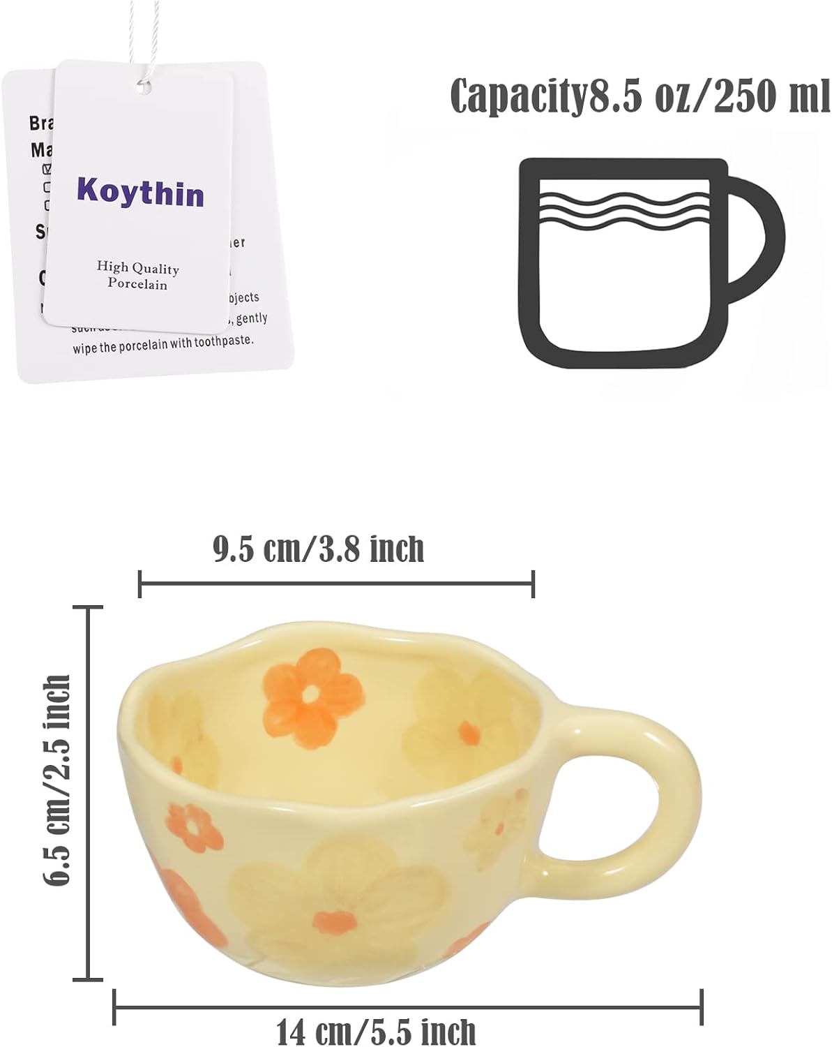 Koythin Ceramic Coffee Mug, Creative Flower Cup for Office and Home, Dishwasher and Microwave Safe, 8.5 oz/250 ml for Latte Tea Milk (Orange Flower)