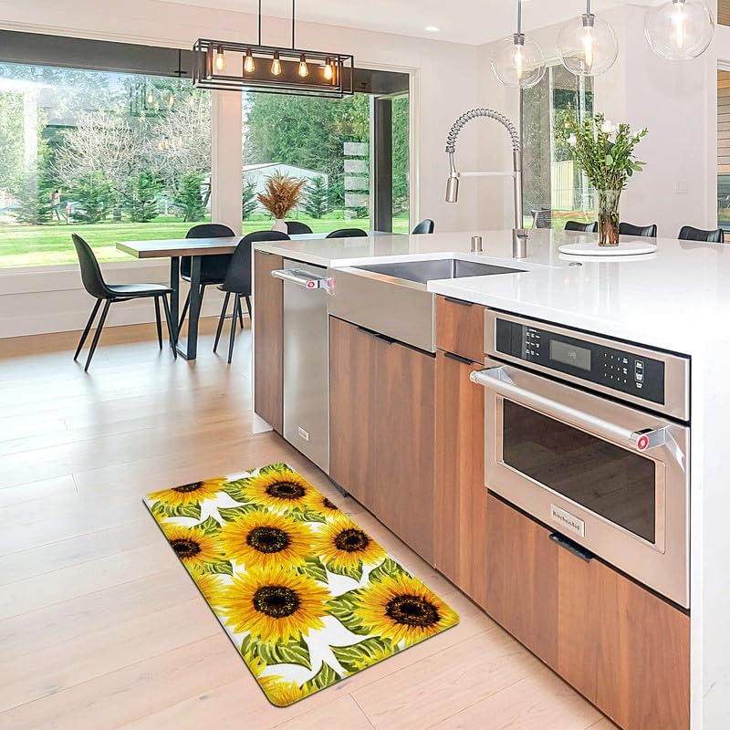 Kitchen Mats Sunflower Kitchen mats for Floor Anti Fatigue Mats for Kitchen Floor Cushioned Non Skid Washable Memory Foam Kitchen Rugs and Mats for Bedroom Office Sink Laundry