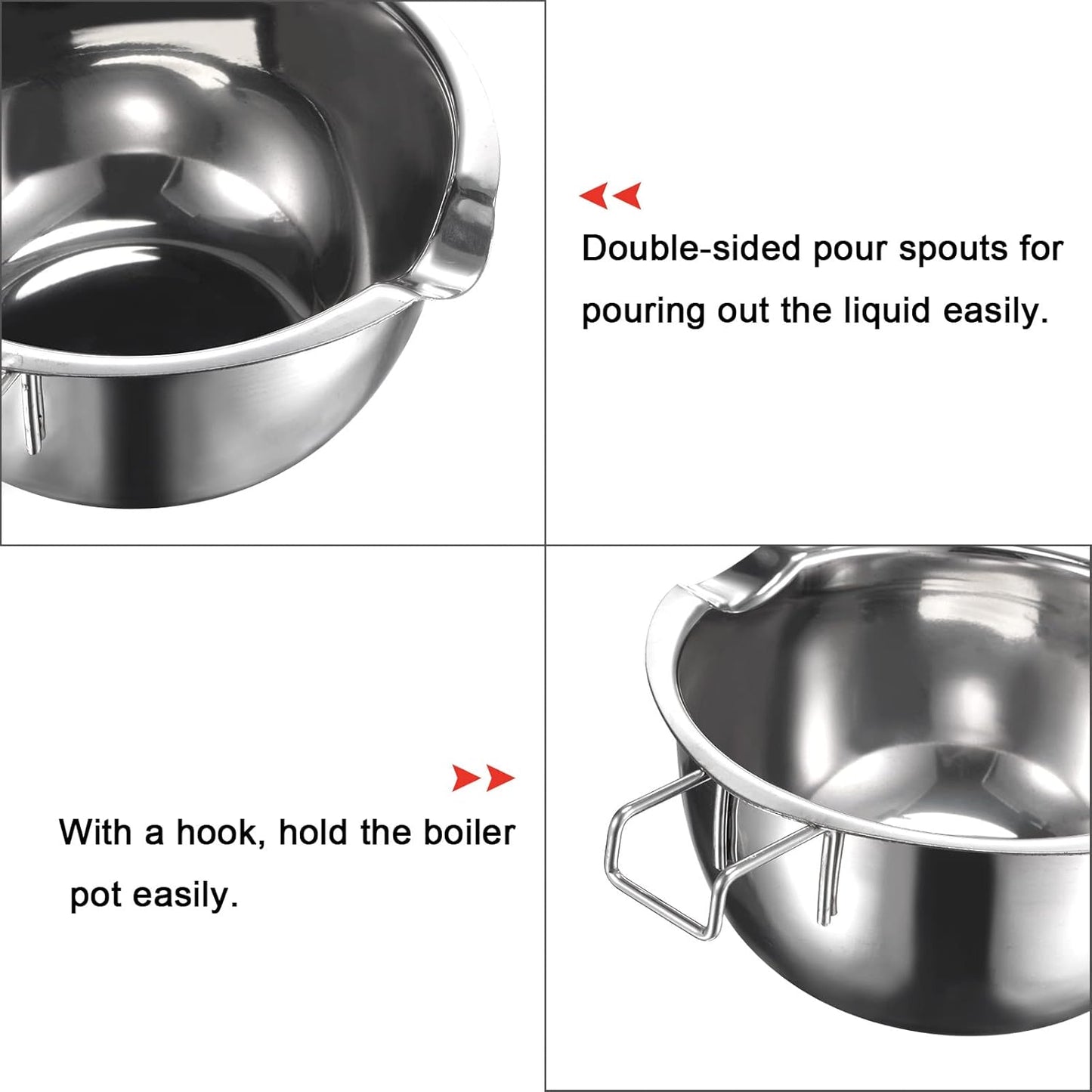MECCANIXITY Double Boiler Pot 600ml 304 Stainless Steel with Red Heat Resistant Handle for Candle Making