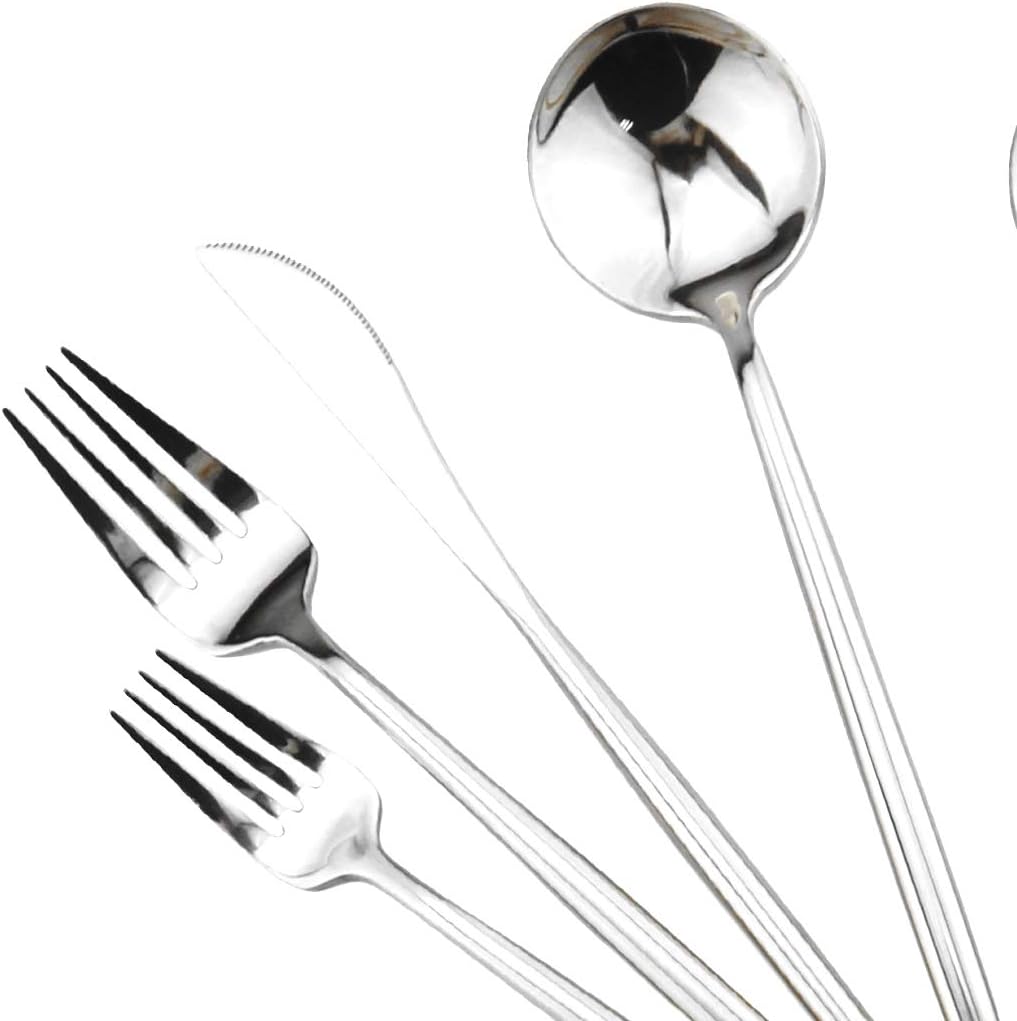 Gugrida Portable Silverware Set - 5-Piece Flatware Cutlery Set - 18/10 Stainless Steel - Mirror Polishing Silver - Travel Elegant Modern Utensils - Service for 1 Include Steak Knife Dinner Fork Spoon