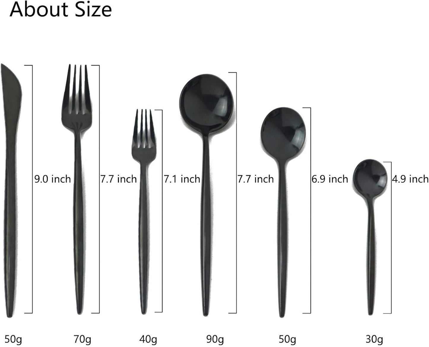 JASHII 24 Pieces Cutlery Flatware Set 304 Stainless Steel Home Kitchen Set, Mirror Polished, Knife/Fork/Spoon, Modern Elegant Tableware Set for Party, Christmas, Dinner (Black)