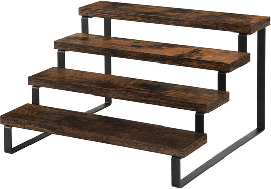 YINMIT Wooden Display Riser Stand, Tiered Perfume and Cologne Organizer Stand, 4 Tier Spice Rack Organizer, Rustic Display Shelf for Candles (4 Tier)