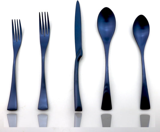 JASHII Luxury 20 Pieces 18/10 Stainless Steel Silversmiths Flatware Blue Matte Replace Titanium Black Silverware Set DISHWASHER SAFE Utensils,Dinner Knife Fork w/DINNER DESSERT Spoon