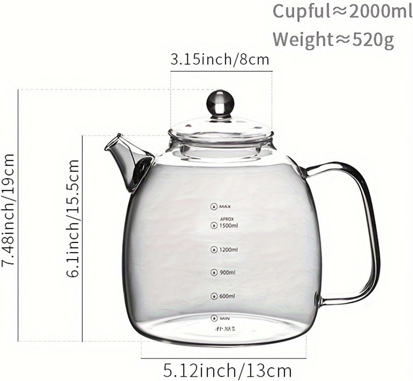Glass kettle, high borosilicate glass kettle with scale markings, a 2000ml water bottle capacity, suitable for making tea with ice water or boiling water (Panda [Teapot] Glass Lid)