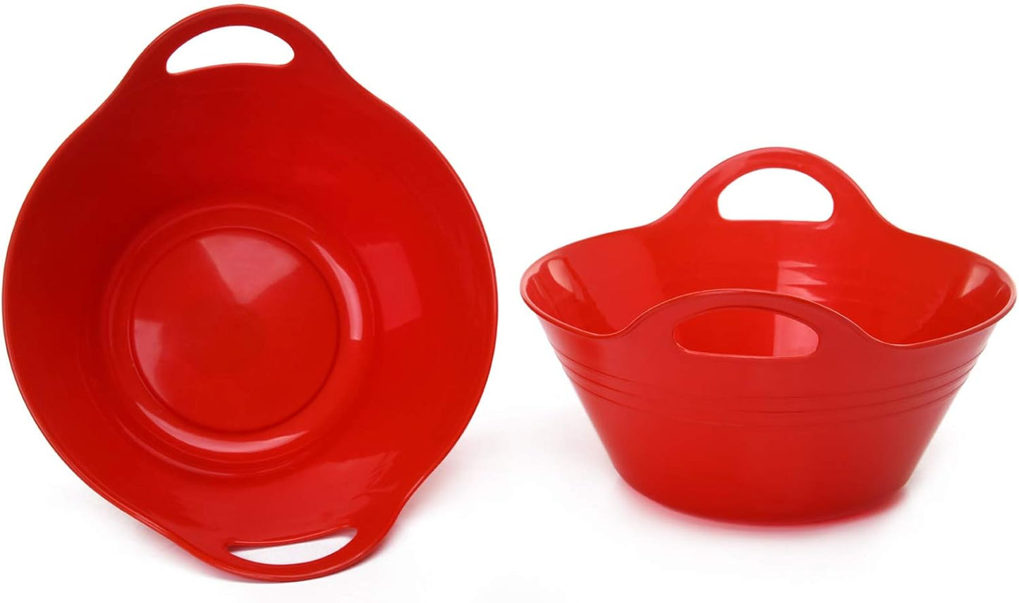 Mintra Home Plastic Bowls with Handles (1.8L Medium 2pk, Red)