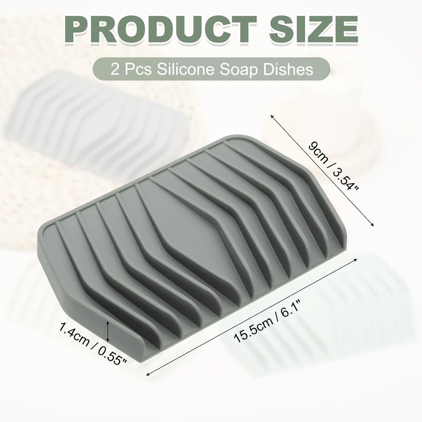 uxcell 2Pcs Soap Dish with Drainage, Silicone Self Draining Soap Bar Holder Sponge Shampoo Bars Tray for Bathroom, Shower, Bathtub, Kitchen, or Countertop(Gray)