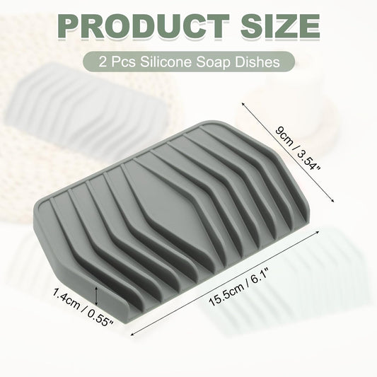 uxcell 2Pcs Soap Dish with Drainage, Silicone Self Draining Soap Bar Holder Sponge Shampoo Bars Tray for Bathroom, Shower, Bathtub, Kitchen, or Countertop(Gray)