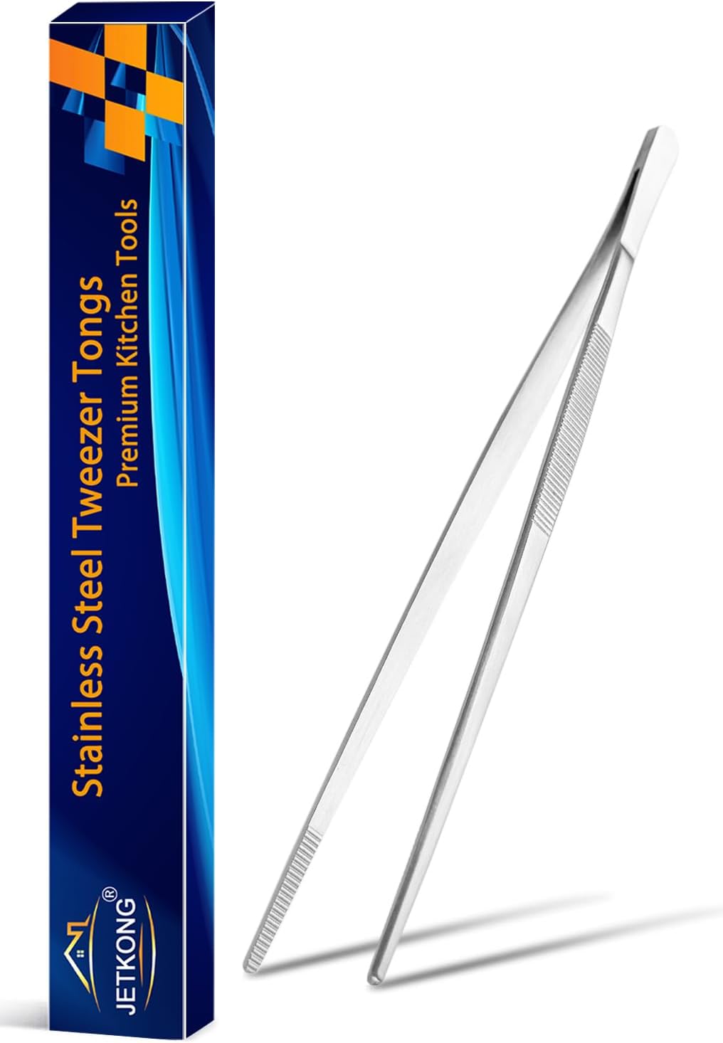 JETKONG 10 Inch Kitchen Tweezers Tongs Stainless Steel Cooking Tweezers Professional Chef Tweezers for Serving Food
