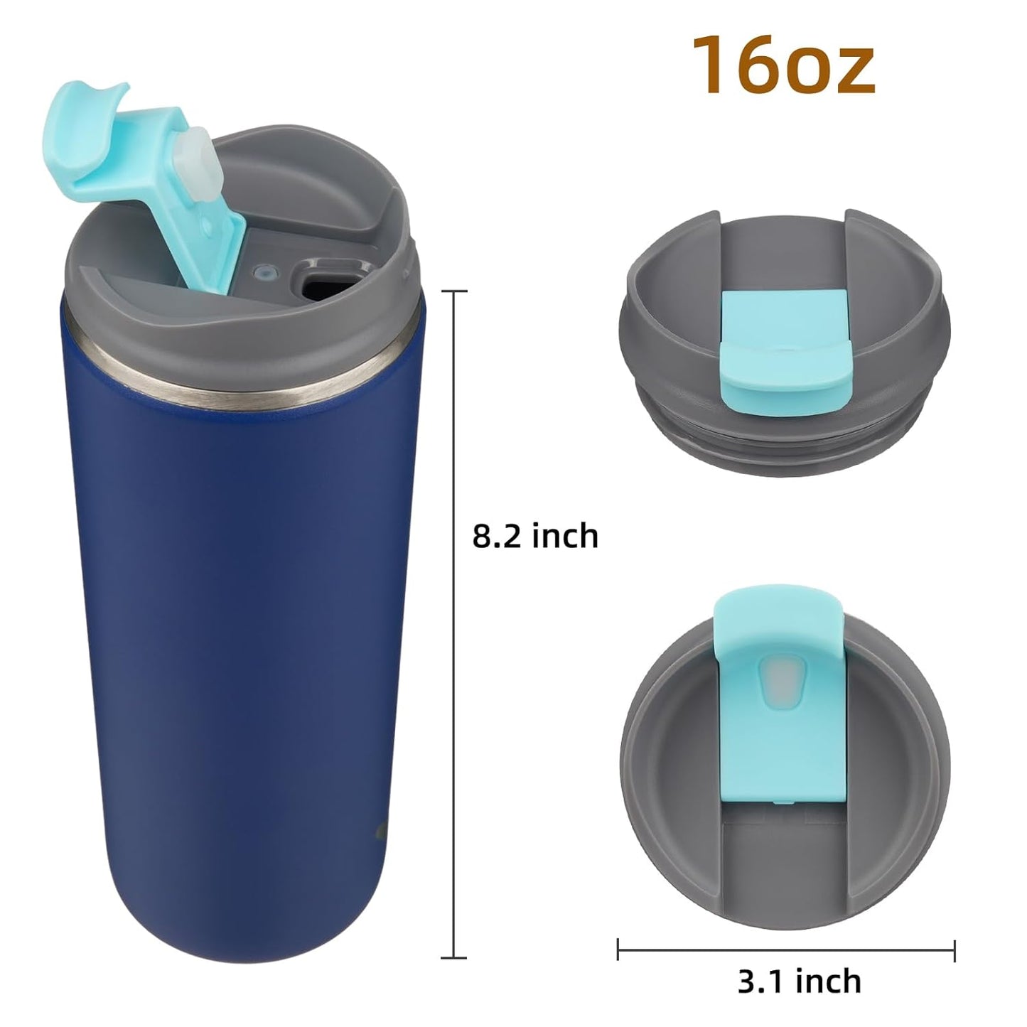 Tumbler with Lid, 16 oz Travel Coffee Mug Double Wall Vacuum Stainless Steel Thermal Metal Cup Insulated Water Bottle,Sapphire
