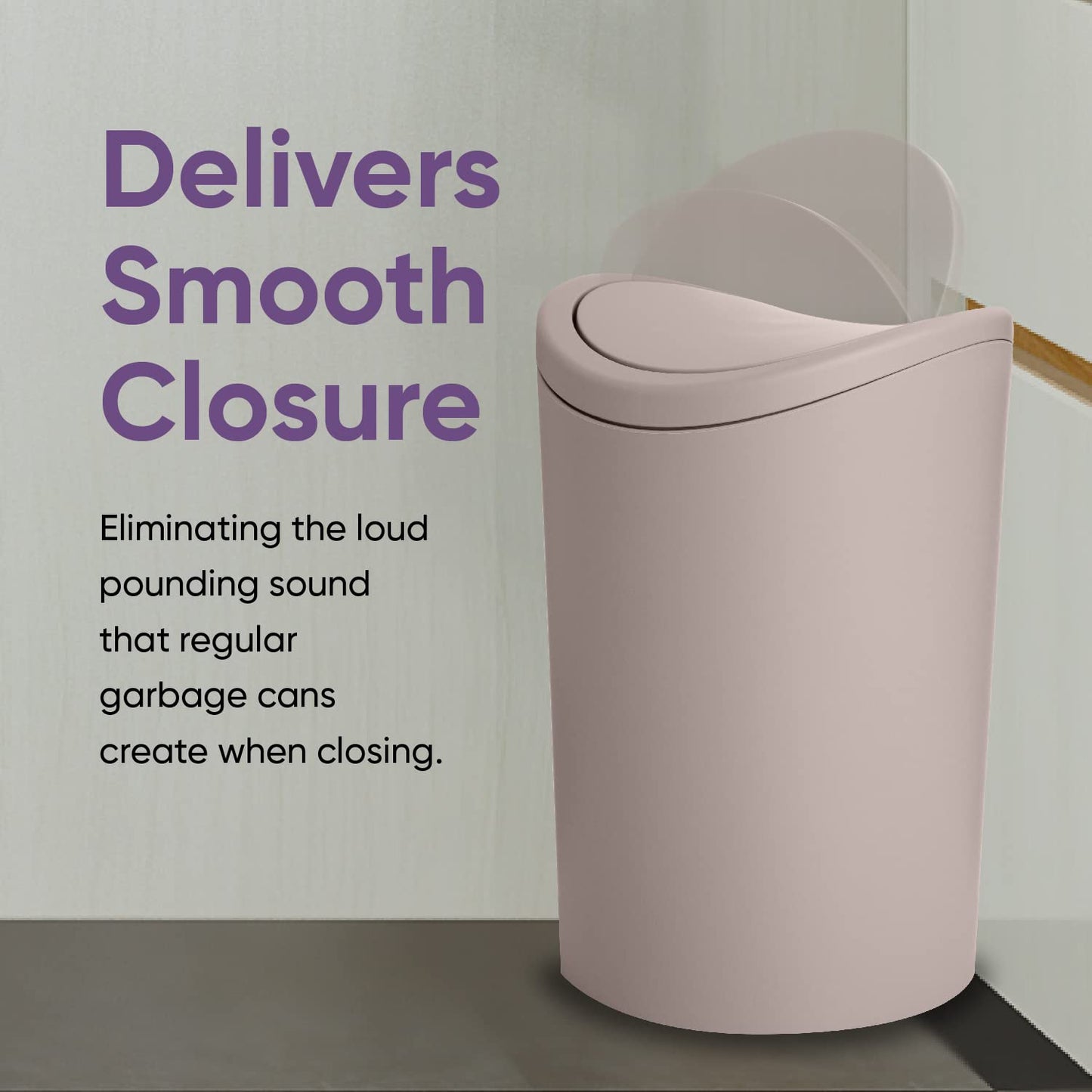 Superio Small Bathroom Trash Can with Lid, Modern Mini Waste Bin with Swing Lid (1 1/2 Gallon, 6 Liter) Plastic Garbage Can for Kitchen, Bathroom, Bedroom, Office, Under Desk (4, Taupe)