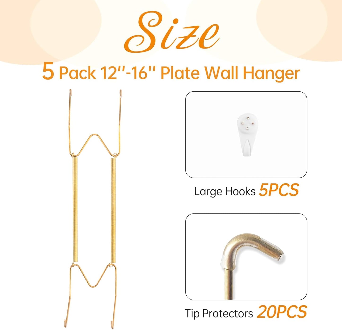 Bilillo 5 Pack Plate Hangers for the Wall, Suitable for 12-16 inch Art Plate, Stainless Steel Invisible Heavy Duty Wire Plate Holder with Wall Hooks, Plate Hangers for Displaying Plates, Platter, Dish