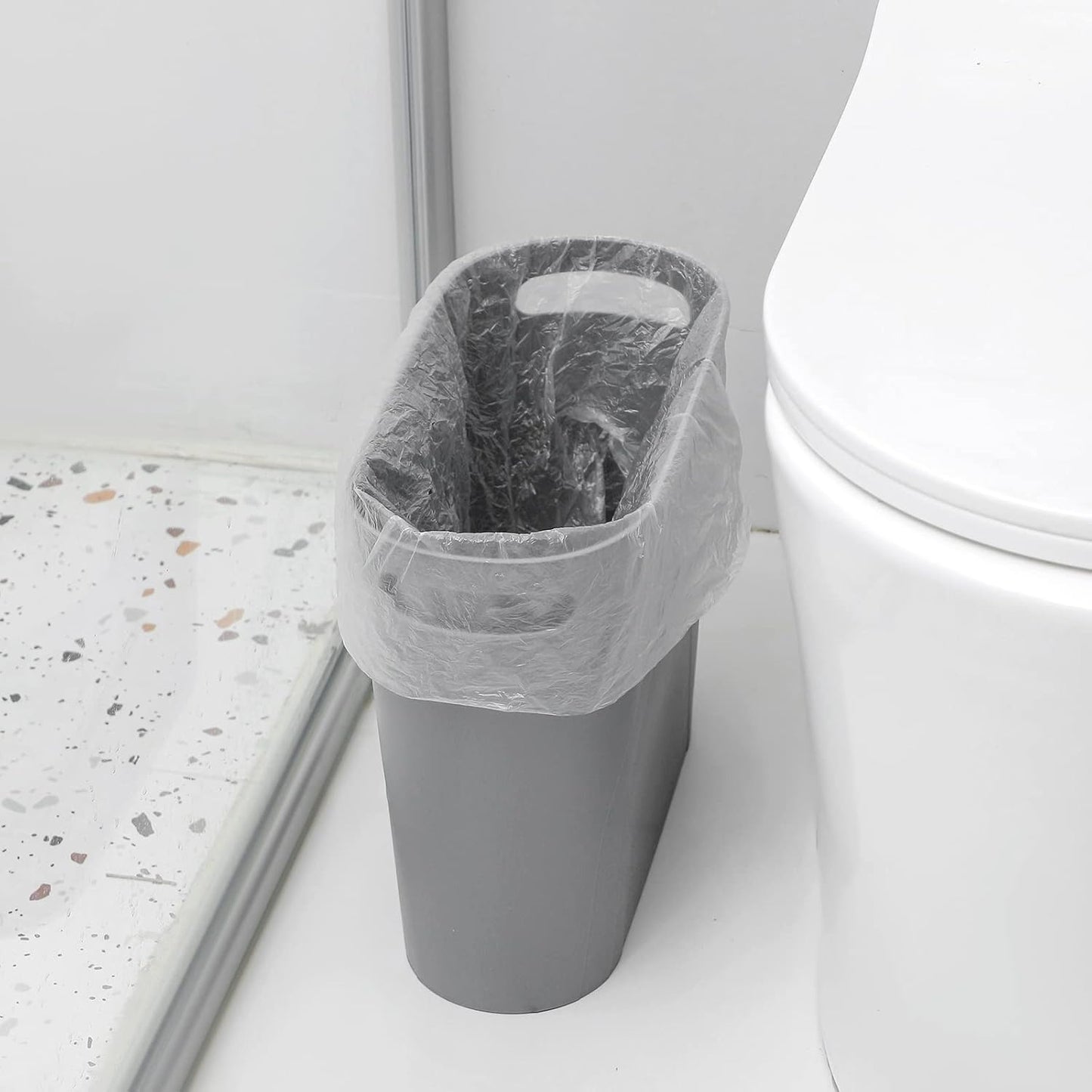 rejomiik Small Trash Can, Slim Garbage Can Plastic Waste Basket with Handles 3.5 Gallon Container Bin for Narrow Spaces Bathroom, Bedroom, Kitchen, Office at Home, 2 Pack Grey