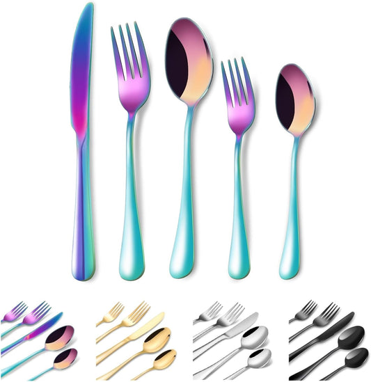 30 Piece Silverware Set, Flatware Cutlery Set for 6, 18/0 Stainless Steel Silverware, Durable Home Kitchen Eating Tableware Set,Restaurant, Wedding, Party,Dishwasher Safe