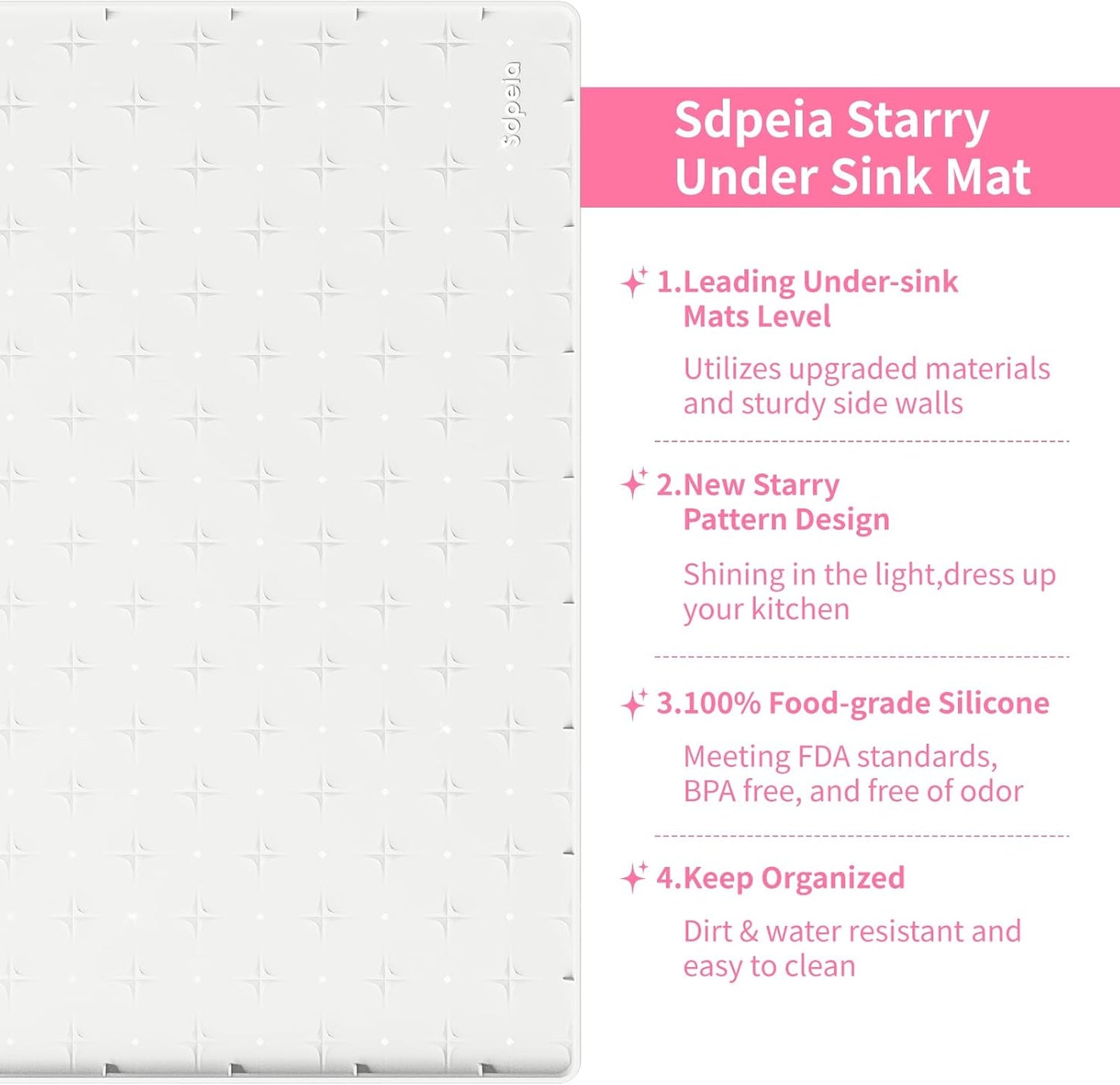 Sdpeia Under Sink Mat 28"×22" – Waterproof Silicone Cabinet Liner & Sink Protector for Kitchen & Bathroom, Multi-Purpose Organizers Tray for Pets, Laundry, Cat Litter Mat, White