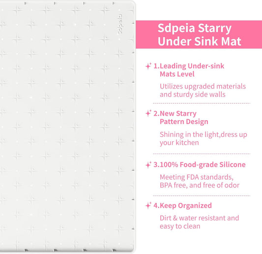 Sdpeia Under Sink Mat 22"×14" – Waterproof Silicone Cabinet Liner & Sink Protector for Kitchen & Bathroom, Multi-Purpose Organizers Tray for Pets, Laundry, Cat Litter Mat, White